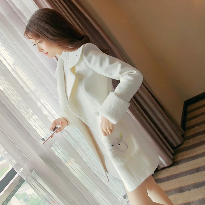 

Весеннее модное женское Новое Осеннее женское двубортное пальто с карманами и v-образным вырезом, длинное шерстяное пальто высокого качест...