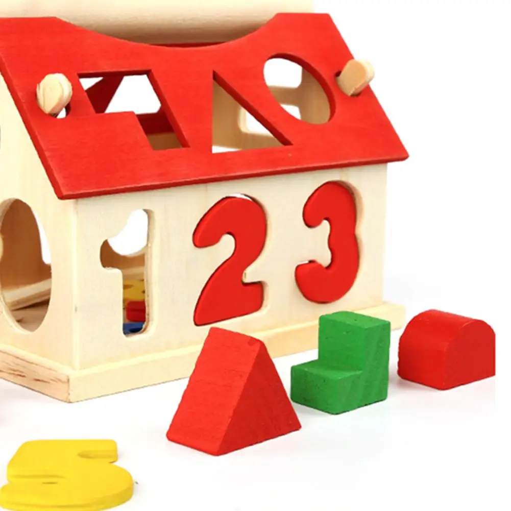 

Wooden Puzzle Building Block Toy Wisdom House Digital Shape Matching Toys