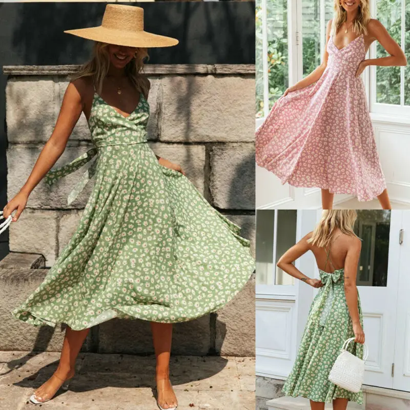 Женское летнее повседневное длинное вечернее пляжное платье макси в стиле бохо