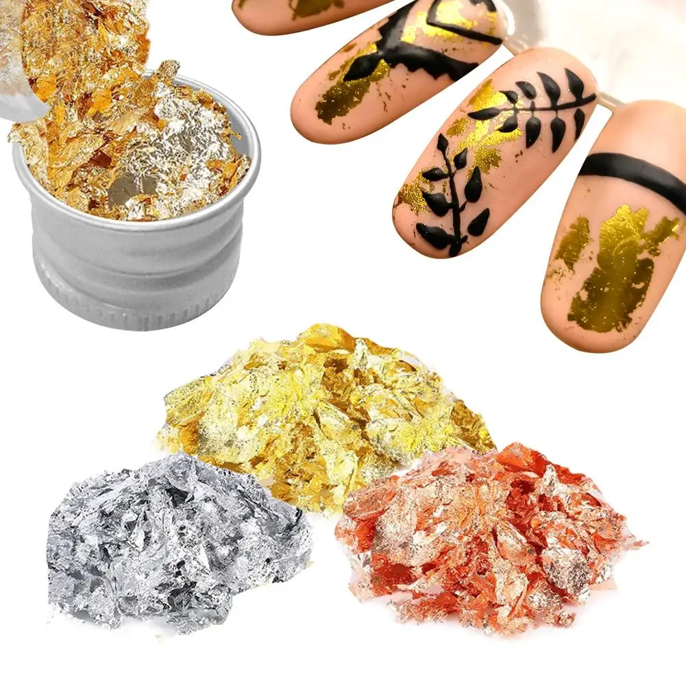 

3PCS Gold Silver Irregular Aluminum Foil Paper Nail Art Sticker 3D Glitter DIY Manicure UV Gel Polish Nail Decoration Tool