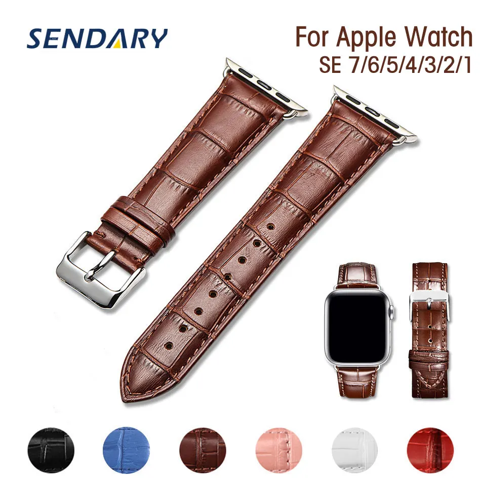 Ремешок кожаный для Apple Watch SE 7/6/5/4/3/2/1 38 мм 40 41 спортивный браслет с крокодиловым