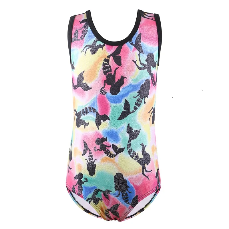 B198 colorful fish BAOHULU/блестящее трико без рукавов для девочек, Детский костюм для гимнастики, комбинезон с рисунком из мультфильма, Детская Одежда для танцев - Цвет: B198 colorful fish
