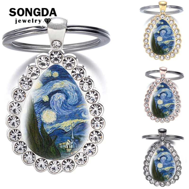 SONGDA Van Gogh картина Густава Климта брелок Звездная ночь фото стекло кабошон Капля
