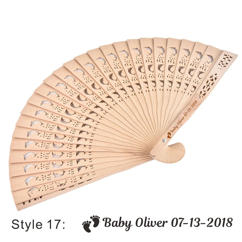 Style17 50 шт. Персонализированная гравировка на дереве складной ручной вентилятор деревянный складной Дельфин вентиляторы вечерние украшения свадебный подарок детский душ - Цвет: Style17