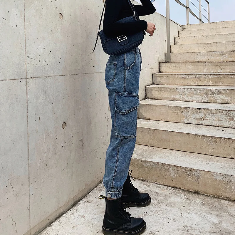 

ZHISILAO New Streetwear Jeans Women Boyfriend Harem High Waist Cargo Denim Pants Jeans Chic Plus Size Retro Loose Blue Jeans