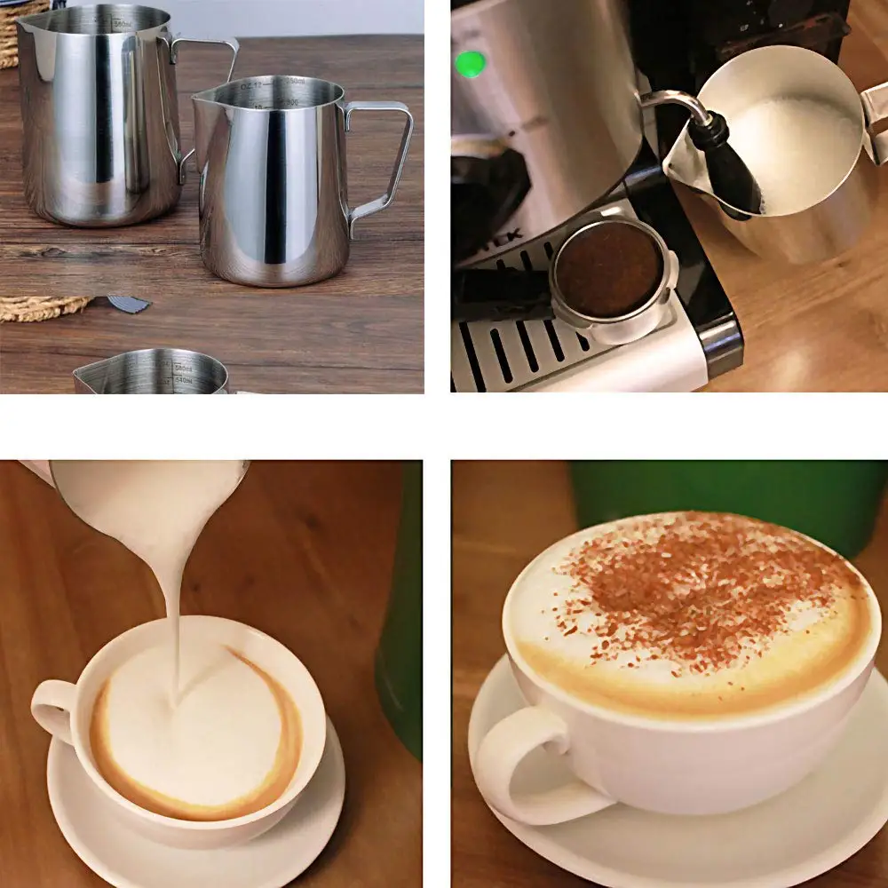Fashion-Handheld Coffee Creamer Milk Frothing Pitcher Jug Cup With Measurement Mark And Latte Art Pen Jugs Perfect | Дом и сад