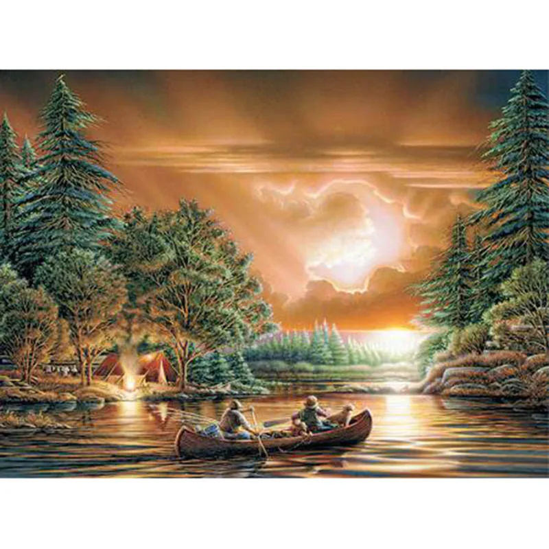 5D DIY Алмазная живопись "Лодка на пейзаже" Крестиком 3D ландшафтная алмазная вышивка стразами Рождественский подарок.