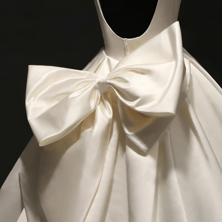 Vivian's bridal, Ретро стиль, атласное лицо, большой размер, бант, Свадебное бальное платье, сексуальное, глубокий v-образный вырез, иллюзионная сетка, свадебное светоотражающее платье