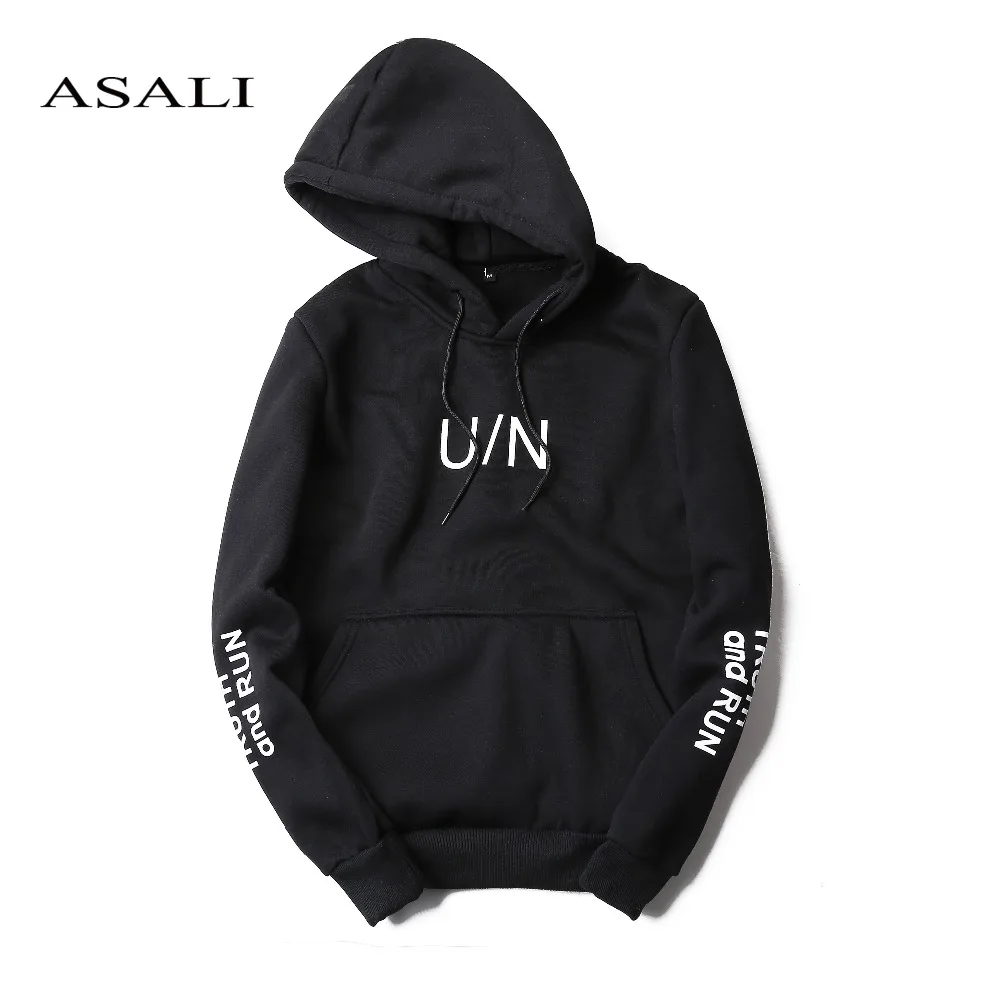 ASALI/модные толстовки с буквенным принтом U/N, Мужская плотная одежда, Зимние толстовки, Мужская Уличная одежда в стиле хип-хоп, одноцветная флисовая толстовка с капюшоном для мужчин