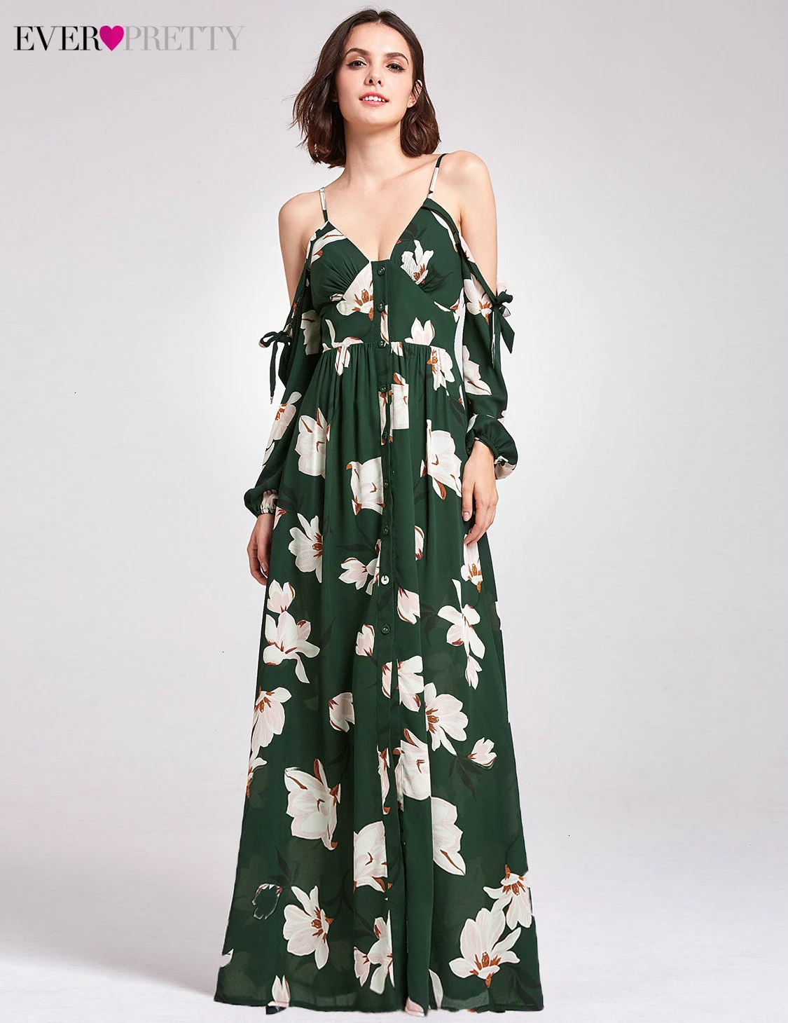 Vestido De Formatura/платья для выпускного вечера с цветочным принтом; милое ТРАПЕЦИЕВИДНОЕ ПЛАТЬЕ С v-образным вырезом и холодным рукавом; элегантные вечерние платья