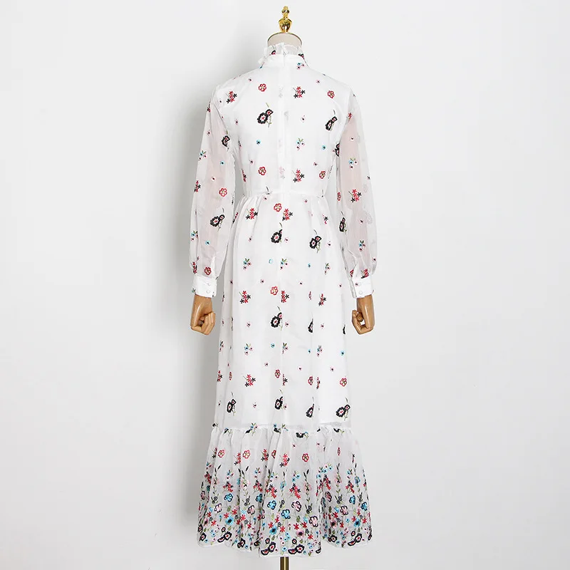 

Top Quality Fashion Women Dress Vintage Long SLeeve Banquet Embroidery White Celebrity Party Dresses Long Sexy