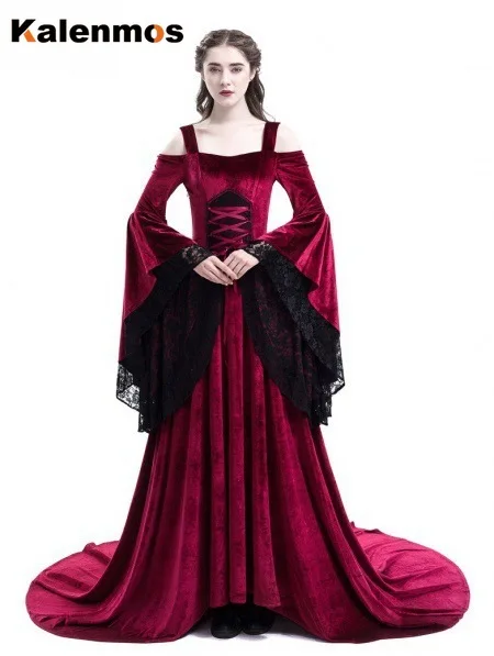 Готическое средневековое платье женское с длинным Расклешенным рукавом Ретро