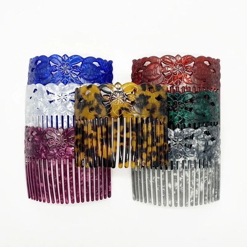 

Fashion Popular Wide Hair Combs Turtle Flower Carved Acrylic Shell Combs For Ladies
