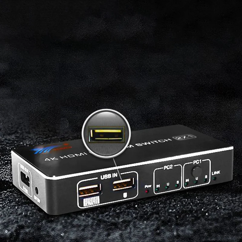 USB HDMI 4K KVM Switch Control 2 Into 1Out Of the Shared Mouse and Keyboard Display KVM Switch Monitors-EU Plug