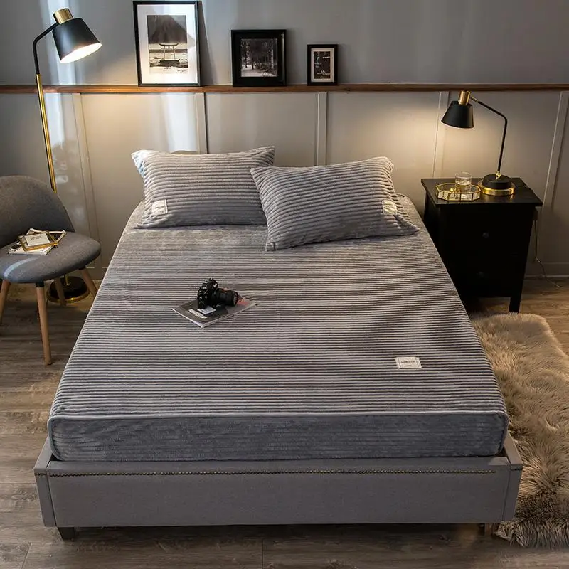 

Thickened bed Linens for home Flannel elastic Fitted Sheet bedding set winter bed cover mattress Protector bedspread bedsheet