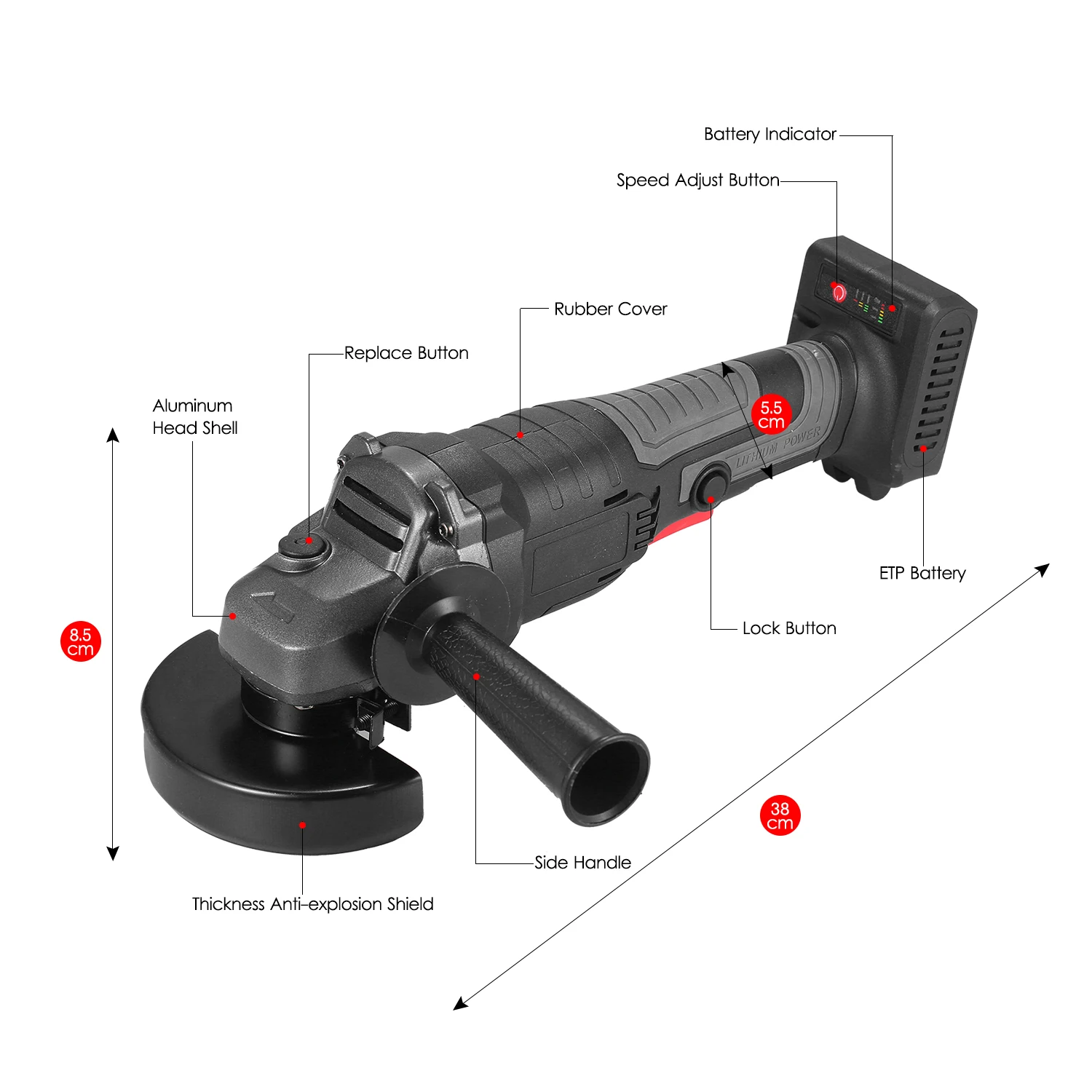 

18V Brushless Angle Grinder Electric Cordless Metal Cutter Variable Speed Grinding Machine Cordless Power Tool Angle Grinder