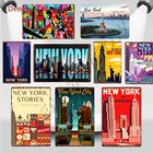 Металлические оловянные вывески в Нью-Йорке, винтажные настенные художественные постеры чудо-город с флагом США, в стиле ретро, Статуя Свободы, WY103