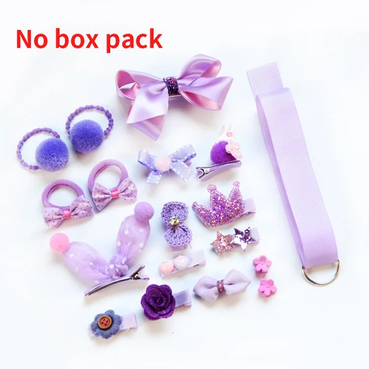 F-No Box 18 шт./кор. дети милые женские аксессуары для волос комплект ткани для младенцев с цветочным узором и бантом, заколки Заколки для волос подарок для девочек детские Головные уборы - Color: F-No Box