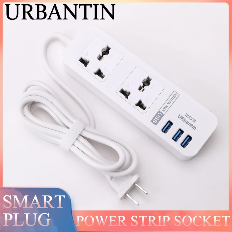 

Urbantin Power Strip Socket 3 USB 2 AC Port Multifunctional For Phone Tablets Home Electronics Universal AU RU US UK Smart Plug