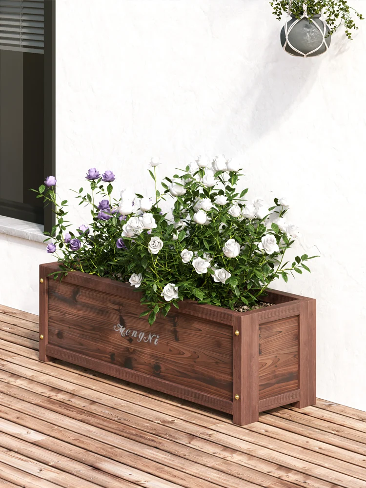GY Antiseptic Wood Planter Rectangular Flower Box Outdoor Wooden Vegetable Planting Balcony Flowerpot Floor