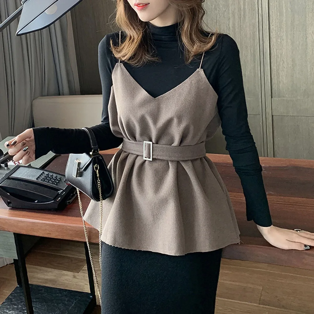 Женский Осенний офисный комплект из двух предметов элегантные топы на