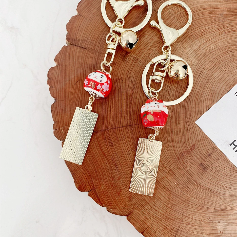 Симпатичный китайский красный счастливый кот молиться безопасный брелок