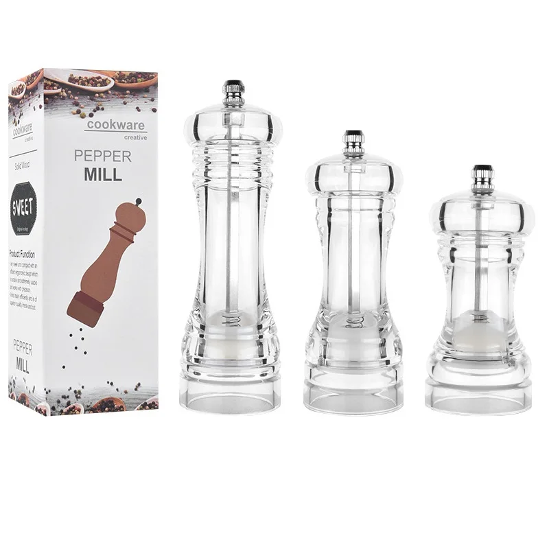 

50pcs Acrylic Clear Salt and Pepper Grinder Adjustable Coarseness Ceramic Pepper Mills Shakers Kitchen Gift Box