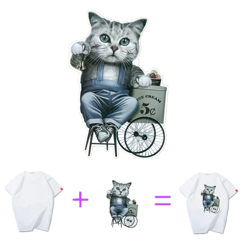 Модные нашивки для одежды забавные наклейки с изображением кота помощью утюга