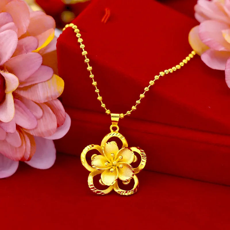 

999 Pure Gold Sunflower Pendant Sun Flower 3D Hard Gold 18K Gold AU750 Necklace Female Fine Christmas Gift Real Gold Jewelry