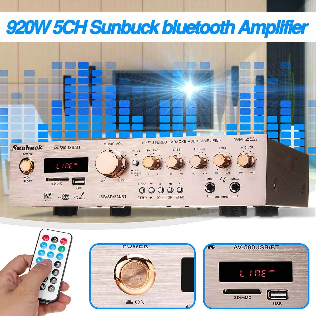 

220V 5CH bluetooth HiFi Stereo AV Surround Amplifier FM Karaoke LED Display Cinema Home Theater Amplifiers With Remote Control