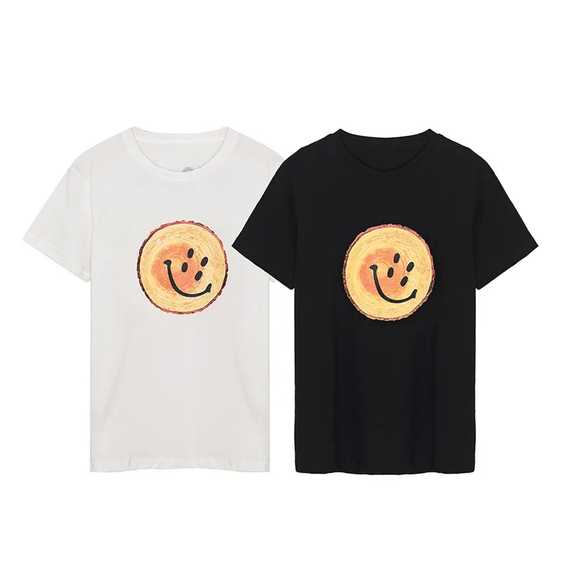 

Women Summer White O-Neck Cotton Cute Smiley Print T-shirt Ladies Fashion Couple Plus Size Tees Female Brand Casual Tops ZM169