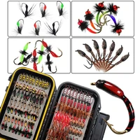 24 117pcsbox fly fishing flies kit with box dry wet flies maggot nymphs streamers for bass salmon trout fishing