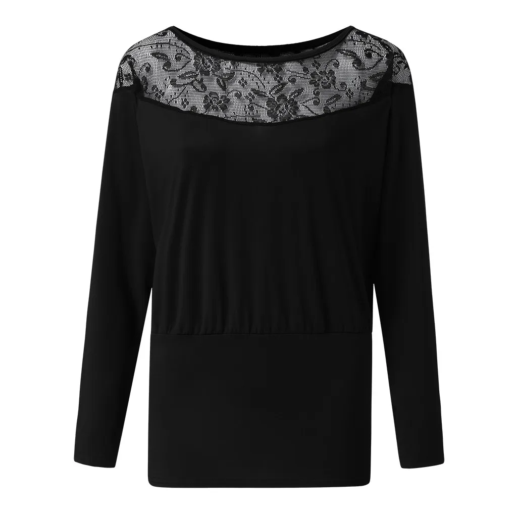 

Slim Lace splice Ladies Long Sleeve Shirt crew neck solid long sleeve top Sexy Elegant Women's Simple Winter long Sleeve Tops