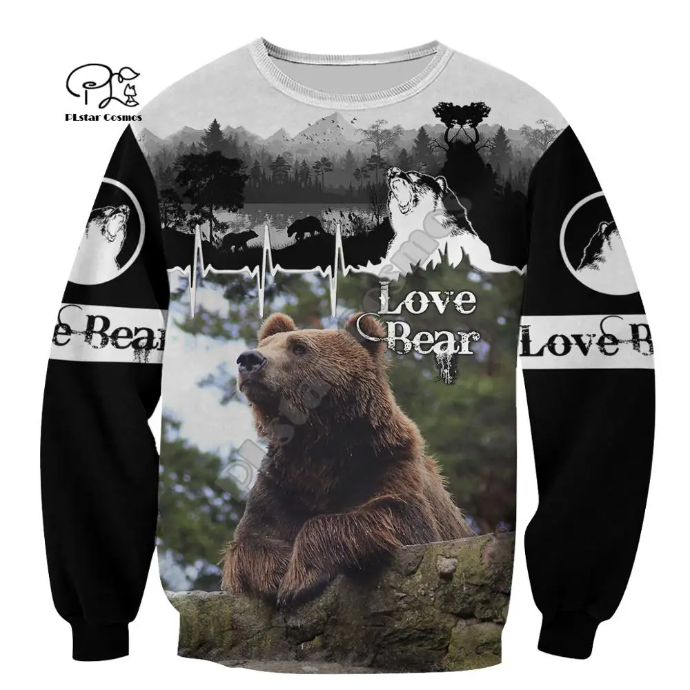 

PLstar Cosmos 3DPrint Brown Bear Hunter Hunting Animals Funny Men/Women Harajuku Streetwear Hoodies/Zip Hoodie/Sweatshirt/-d10