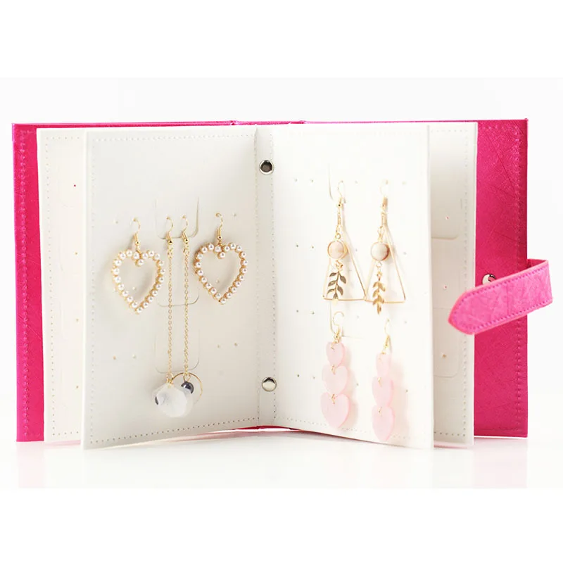 

Korean Creative Studs Drop Dangle Earrings Storage Book Stripe Portable Jewelry Box Organizer Travels Leather Display Gift Case
