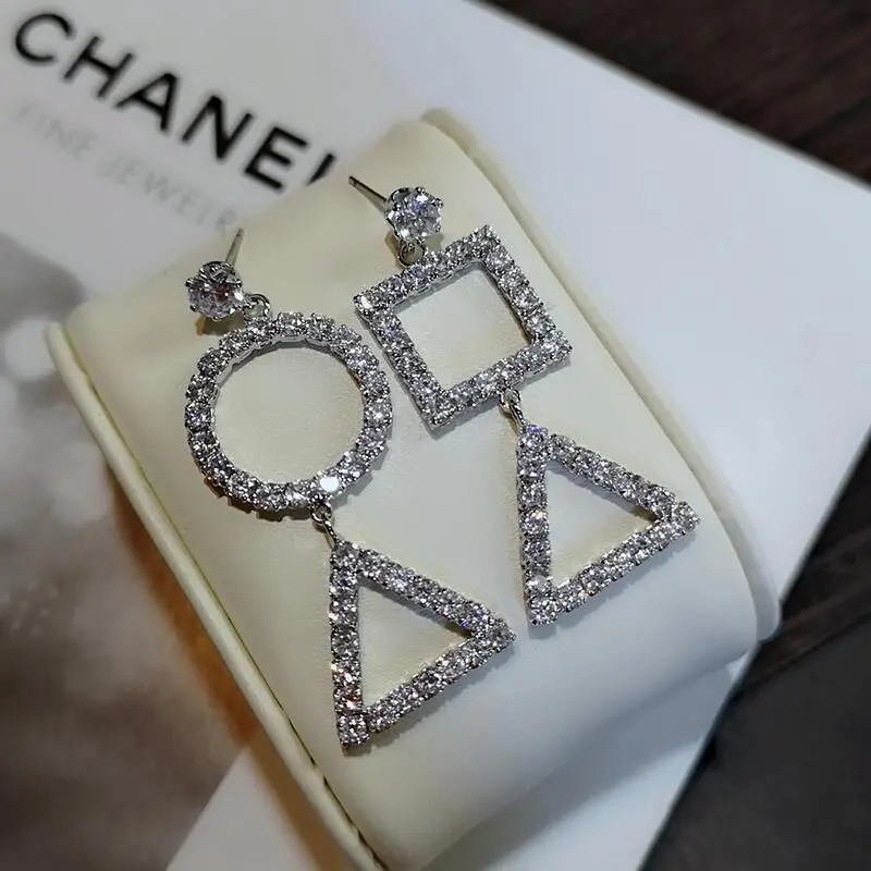 Женские Геометрические серьги пусеты серебряного цвета круглые треугольные из