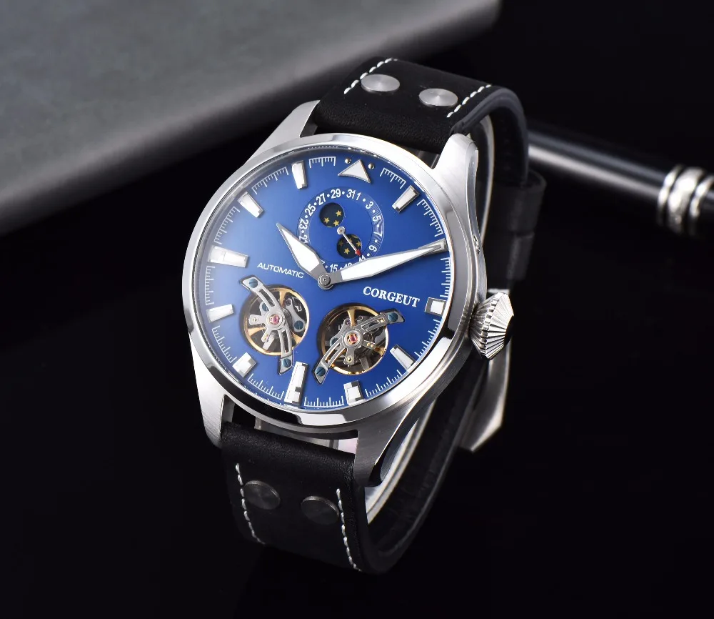 Corgeut 47 мм чехол мужские часы автоматические PVD Storage Tourbillon механические D18|Мужские
