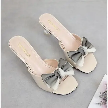 Новые женские летние шлепанцы с бантом женская обувь красным пикантные сандалии