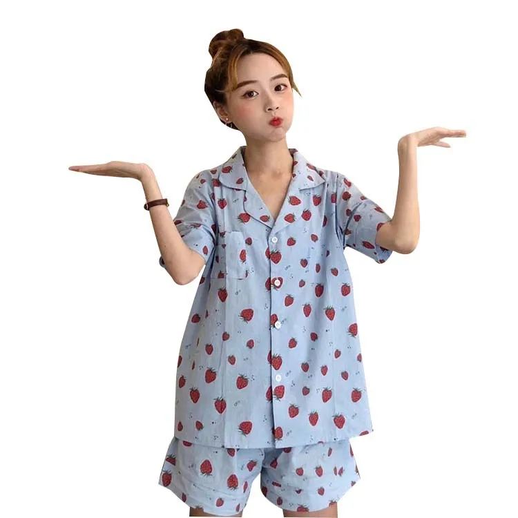 Women's Pajamas Summer New Korean Loose Thin Shorts  Lovely Female Sleepwear Sweet Leisure Home Suit Nightgown Cotton Nightwear