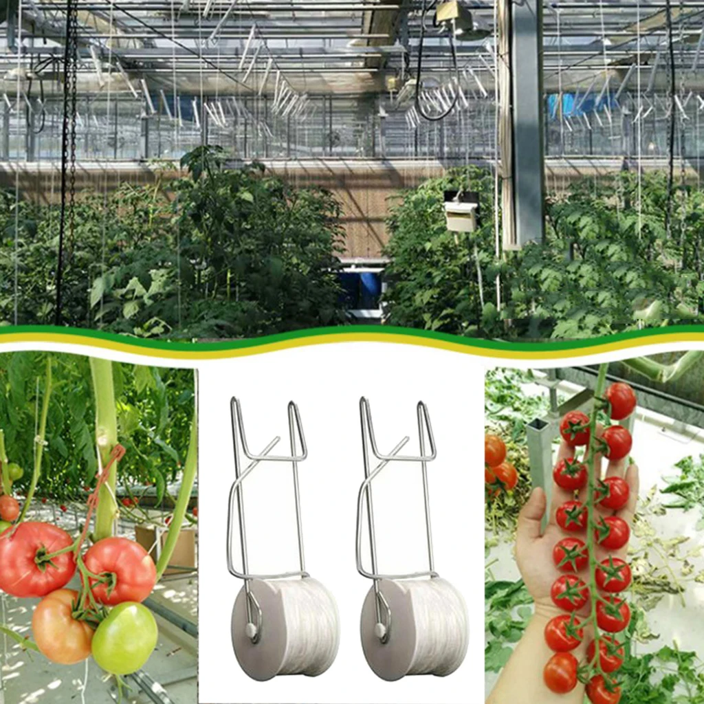 

Set of 2 Tomato Hooks Vegetable Clips For Planting Cucumber Cherries Fruit, 15m Rope
