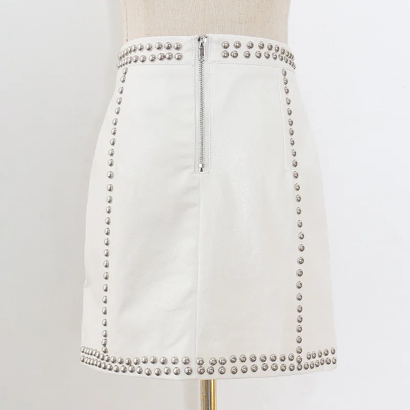 

Women Faux Leather Rivet Skirt High Waist Mini Pencil Skirt
