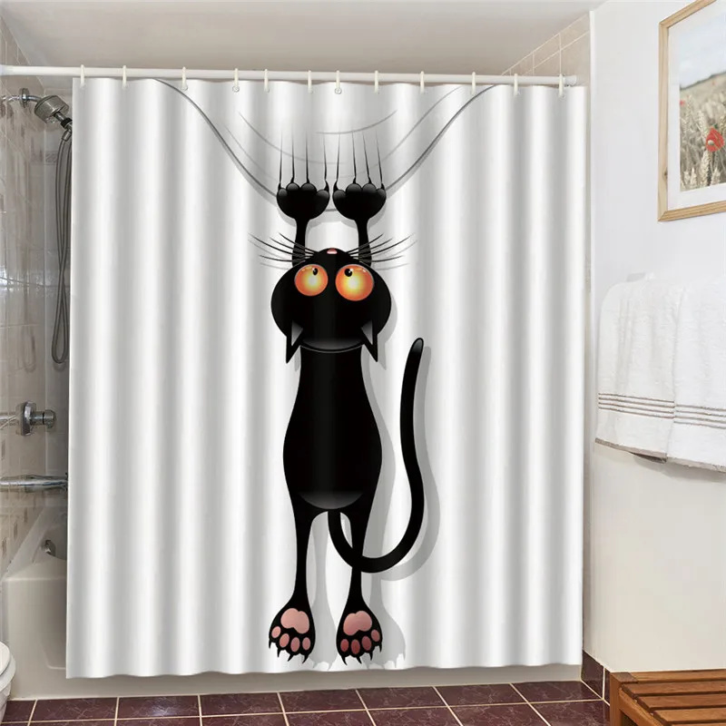 

Polyester Shower Curtains Black and White Bathroom Curtain Bath 3D Blackout Screen Waterproof 180x180 Rideau Douche Bad Dog Cats