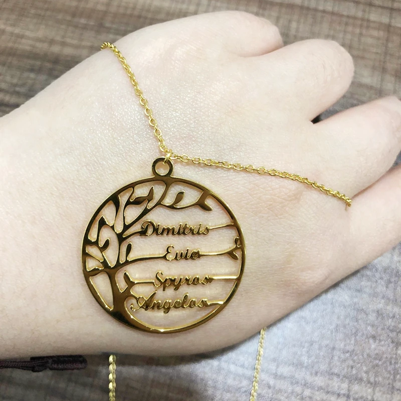 Индивидуальное ожерелье с именем 1-4 имена семьи дерево кулоном