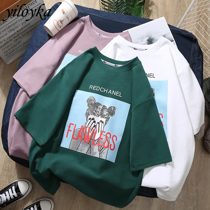 Футболка унисекс с коротким рукавом свободная рубашка принтом для девушек в