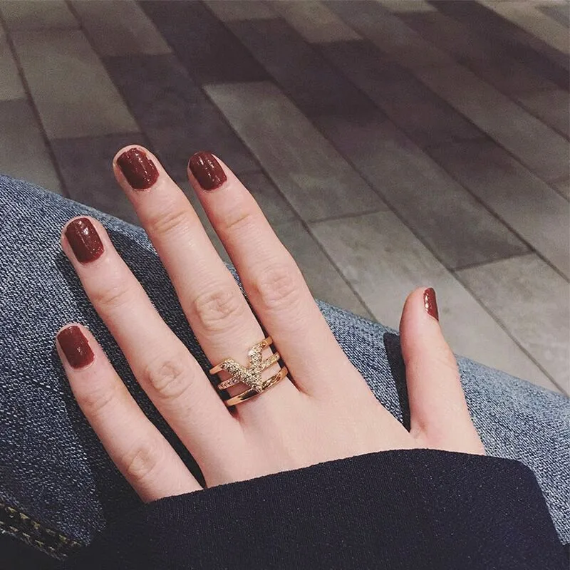 2019 Модные кольца с v-образными слоями для женщин шикарное розовое золото Открытое