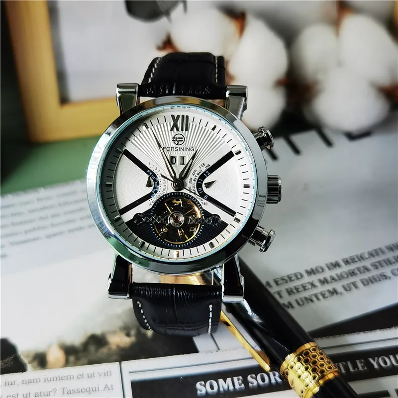 Forsining 2020 Tourbillion Classic Design Calendar Display Bezel Genuine Leather Automatic Watch Mens Watches Top Brand Luxury | Наручные