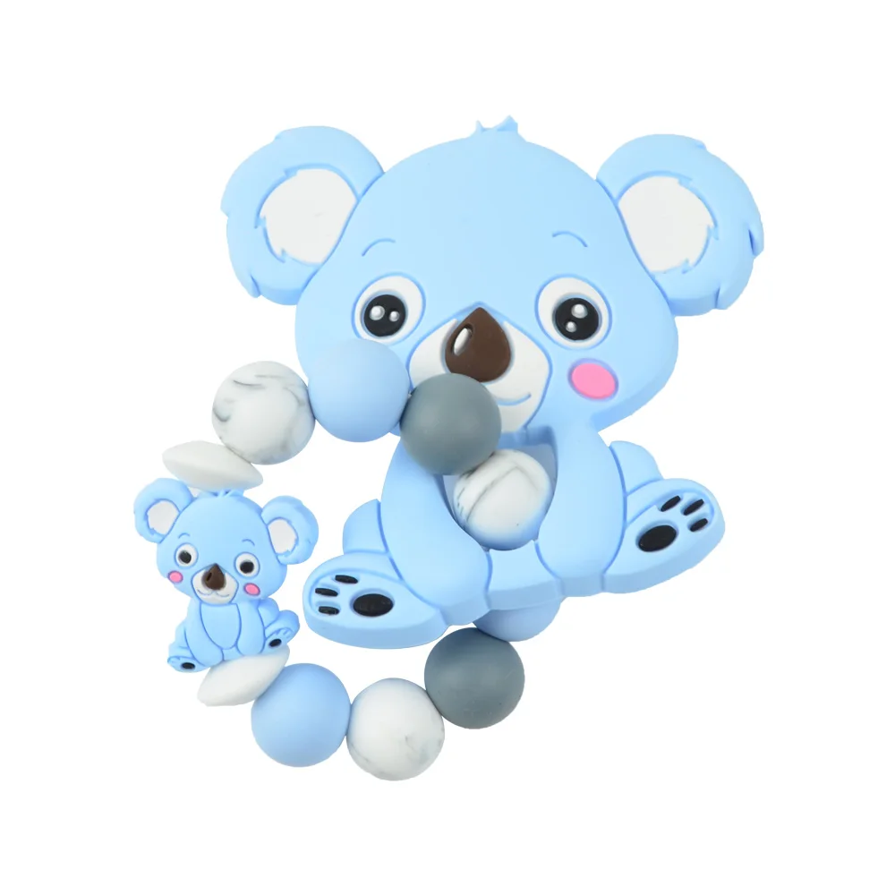 Pulsera de silicona koala para beb&eacute;, mordedor redondo para beb&eacute;, cuentas de silicona, joyer&iacute;a para mascar de enfermer&iacute;a, juguete de grado alimenticio, Cuidado Oral, BPA Fr-2