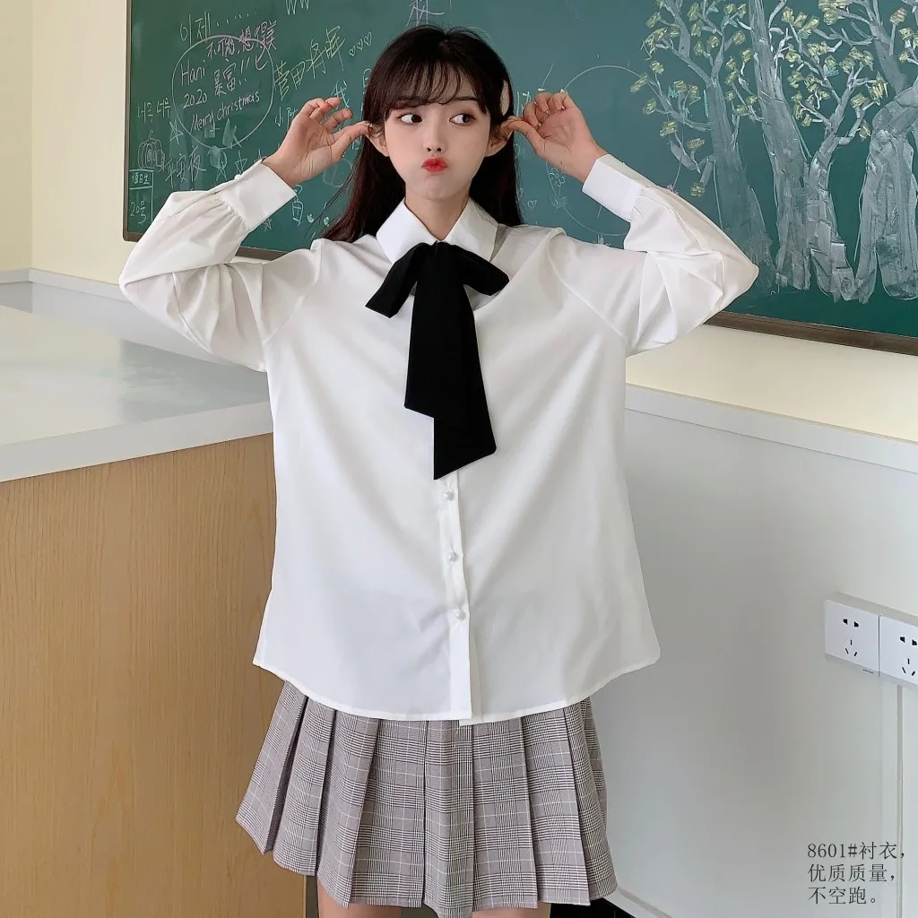 2020 Spring plaid suit double-breasted coat ride white shirt high waist pleated skirt fashion network red set female jk  women