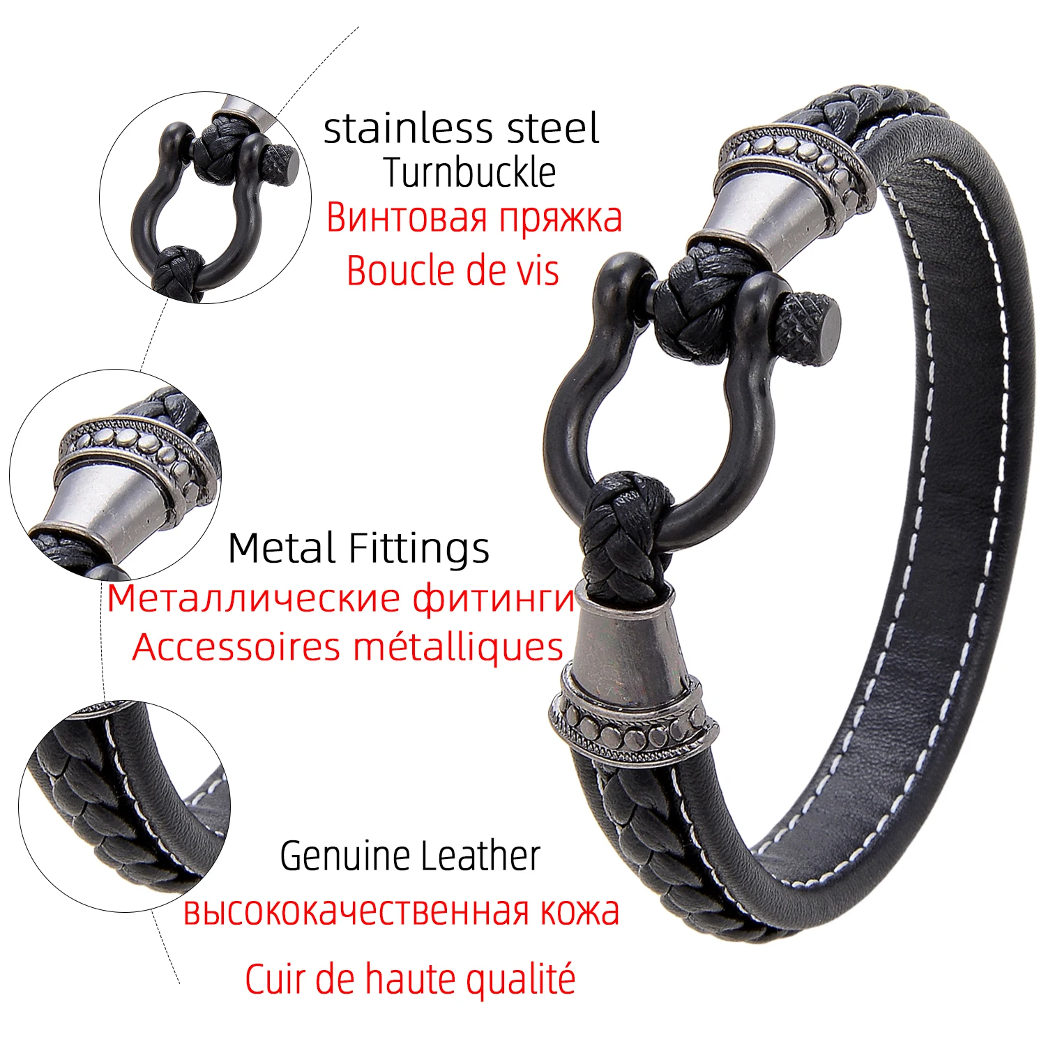 

U Shape Survival Bangles Bracelets Stainless Steel Sport Buckle Mens Jewelry Trendy Genuine Leather Bracelet Accessories 2021