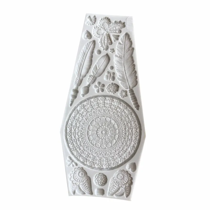 

Silicone Fondant Molds DIY Feather Mandala Plaster 3d Wall Panel Design DIY Gypsum Mold Plaster Casts Mold